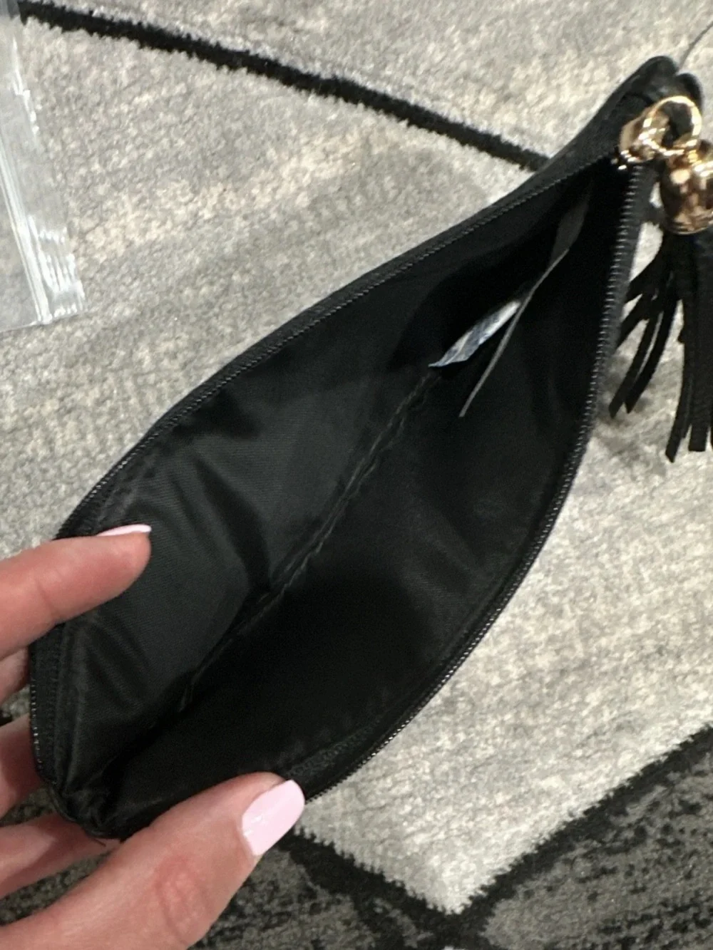 Black and Gold Stripe Women’s Cosmetic Pouch with Tassel